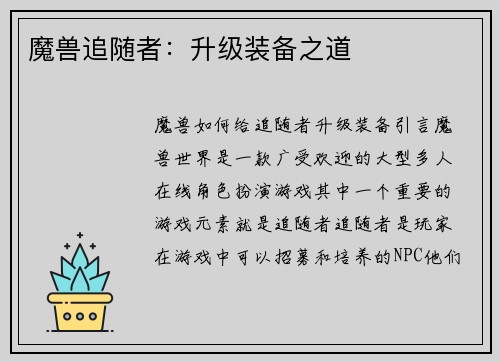 魔兽追随者：升级装备之道
