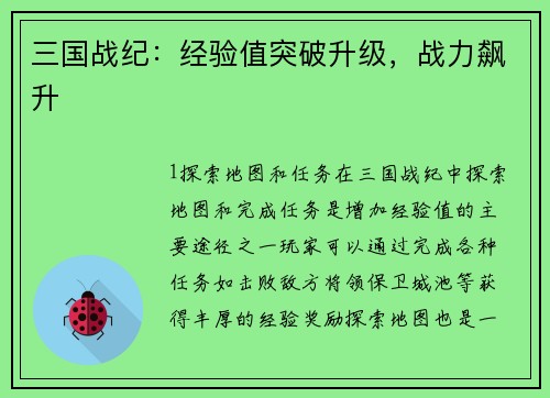 三国战纪：经验值突破升级，战力飙升