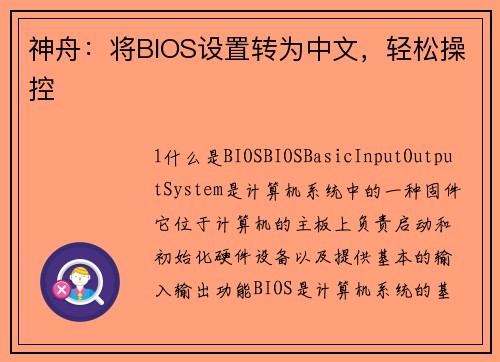 神舟：将BIOS设置转为中文，轻松操控